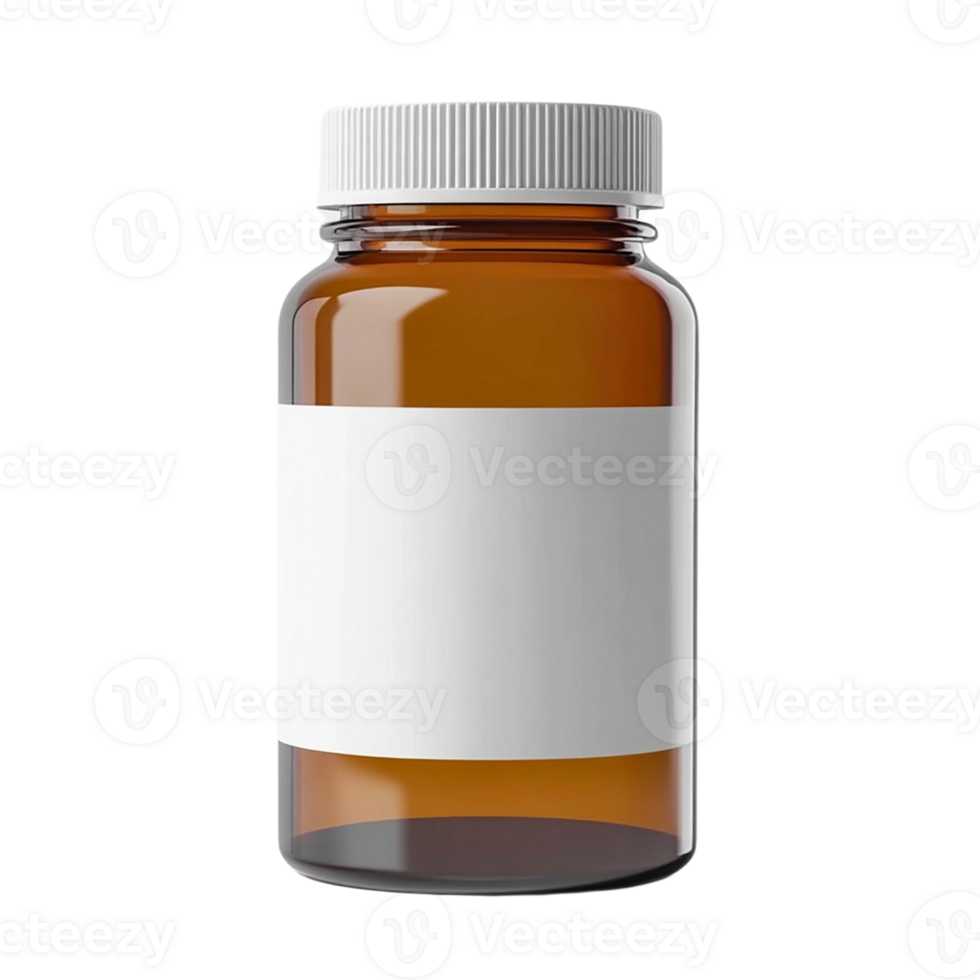 Brown glass bottle with a white label, perfect for product mockups. on transparent background. png