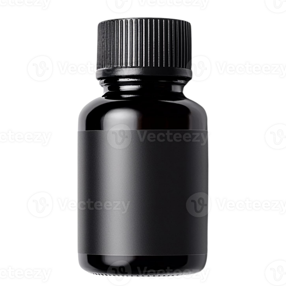 Black bottle with a screw cap on transparent background. png