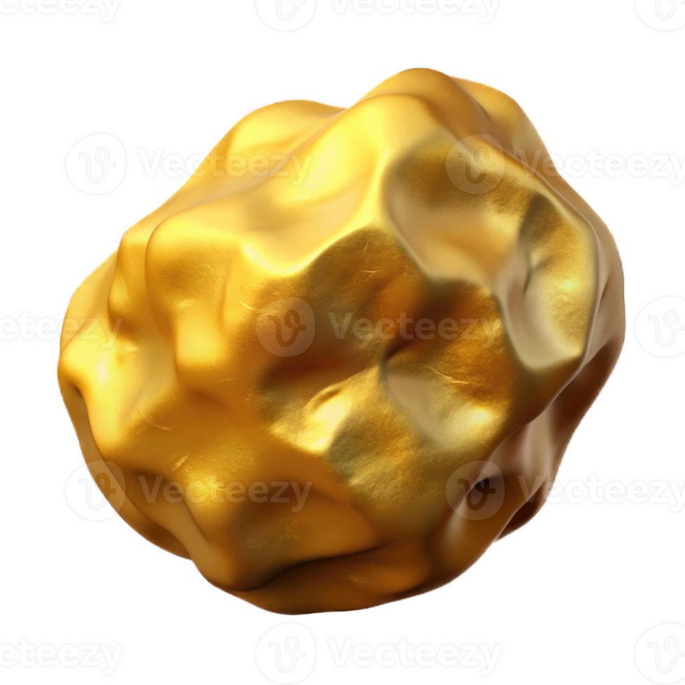 Gold nugget plastic style render 3d icon isolated on transparent background cutout png