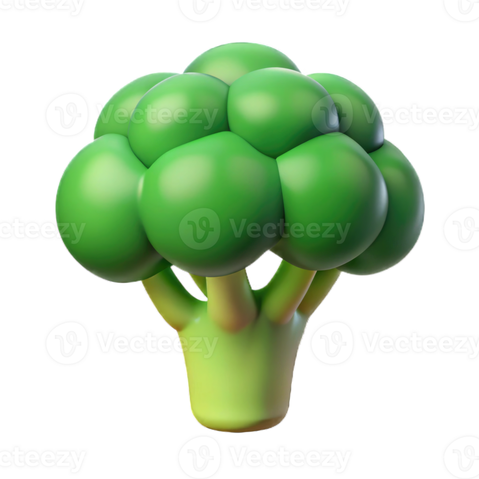 Broccoli plastic style render 3d icon isolated on transparent background cutout png