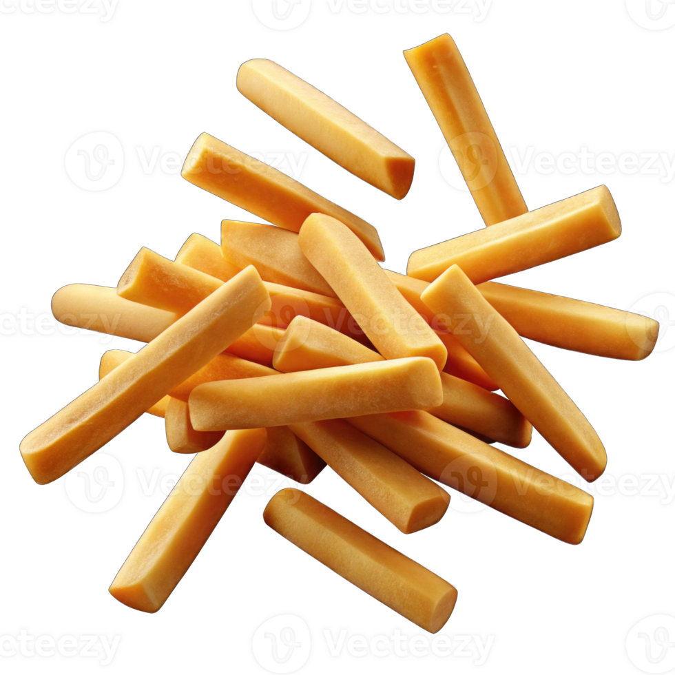 Isolated 3D Realistic Falling French fries on Transparent Background Cutout png