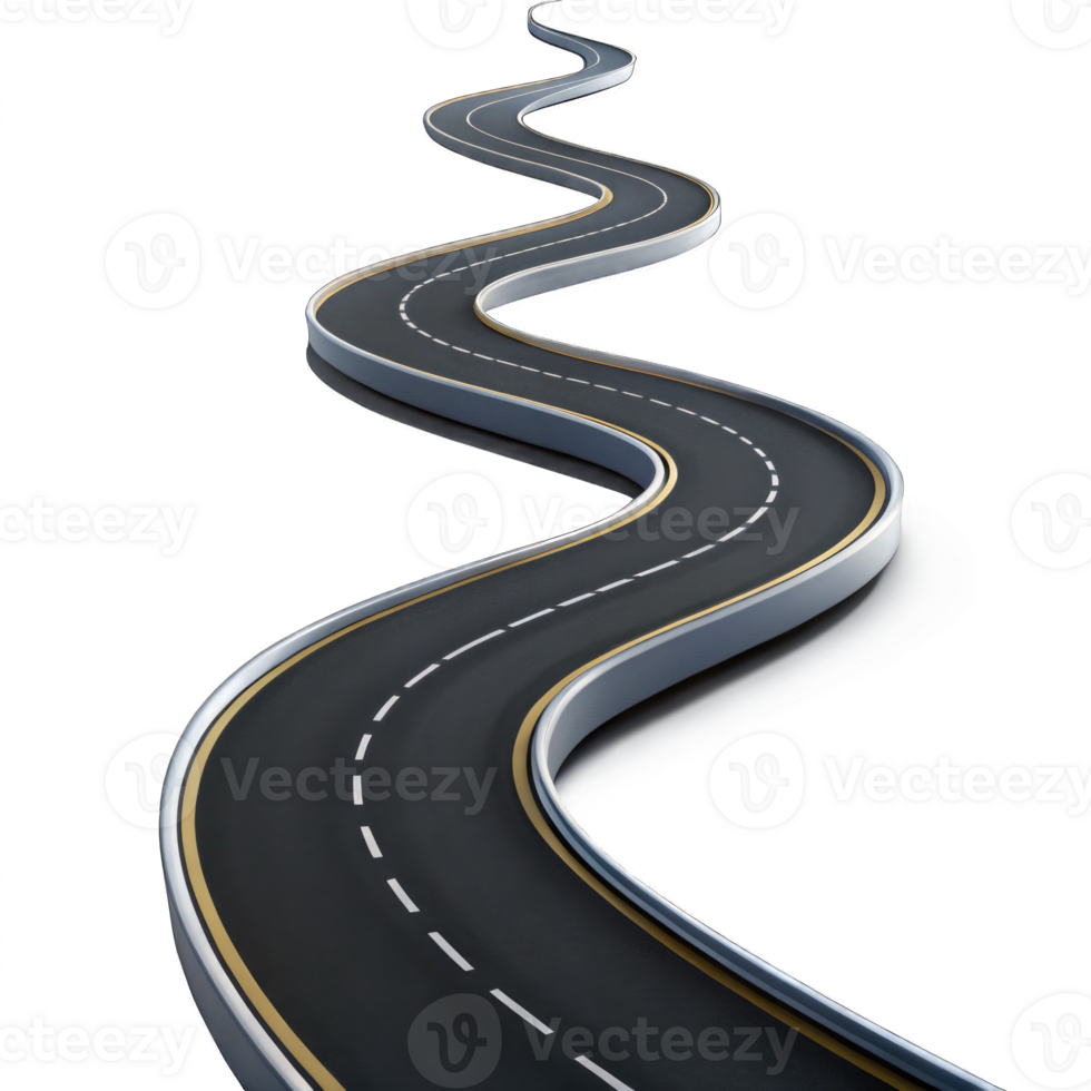 Road 3d icon cartoon style isolated on transparent background cutout png
