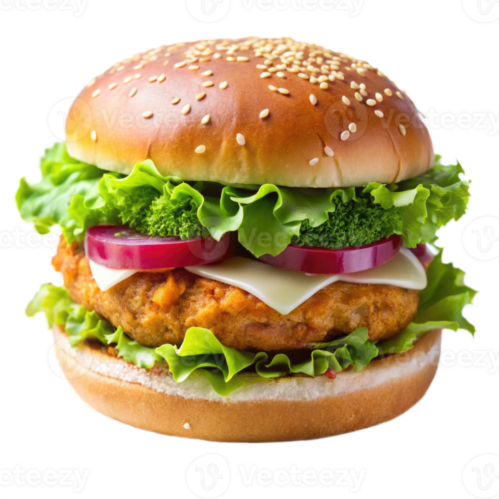 Isolated 3D Realistic Chicken burger on Transparent Background Cutout png