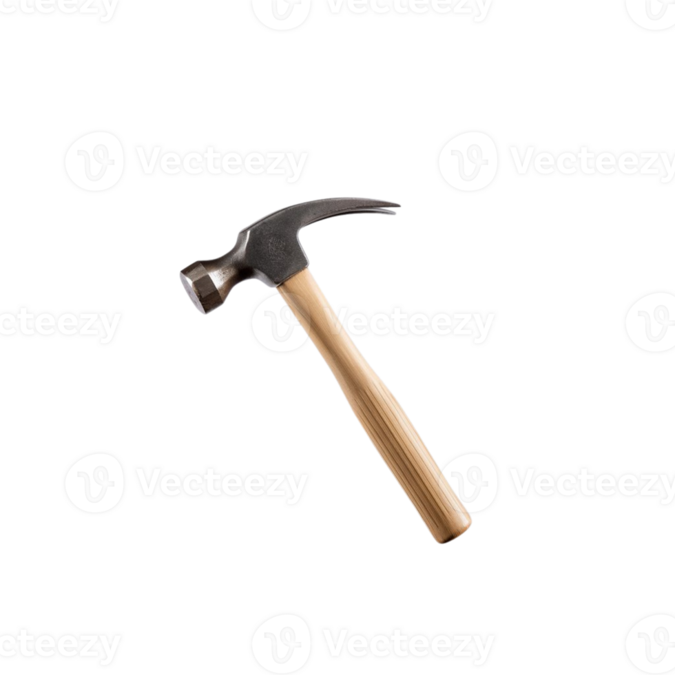 Classic metal hammer with a rich wooden grip, highlighted on a clear backdrop png