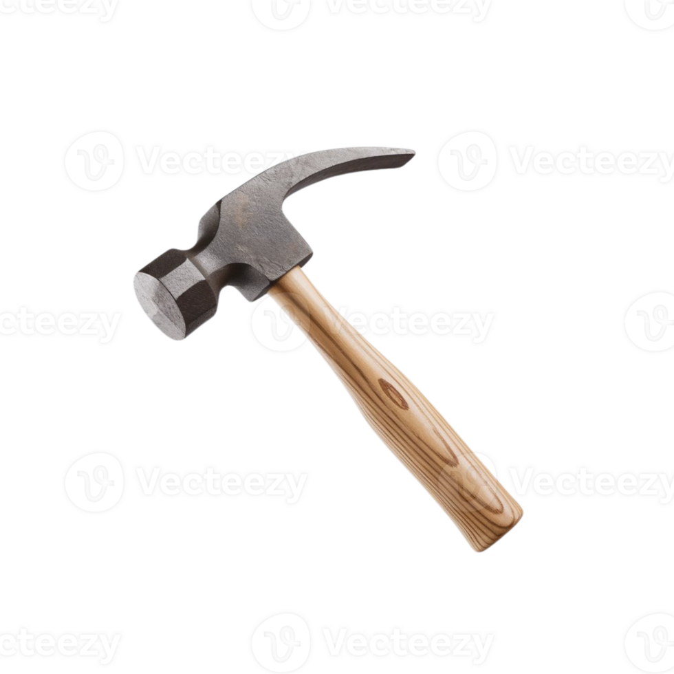 Forged iron hammer equipped with a classic wooden handle, isolated on a white background png