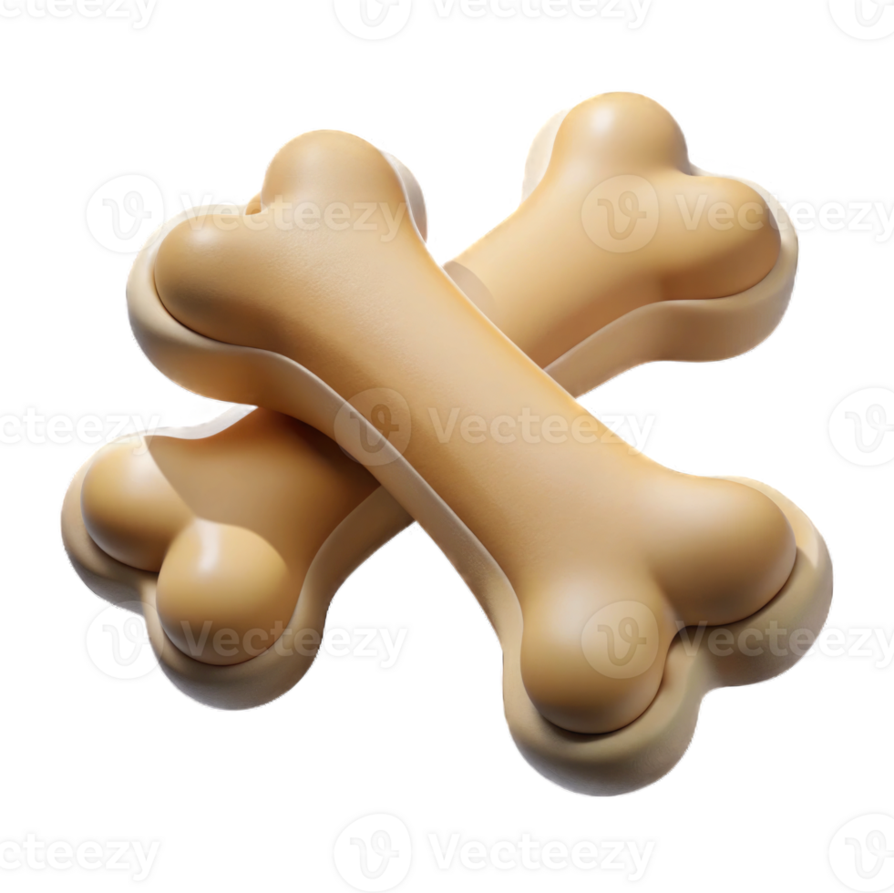 Dog bone plastic style render 3d icon isolated on transparent background cutout png