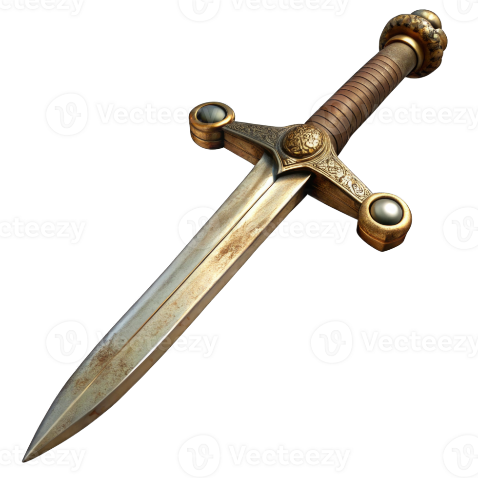 Medieval Swords or knife with Rustic Design isolated on transparent background cutout png