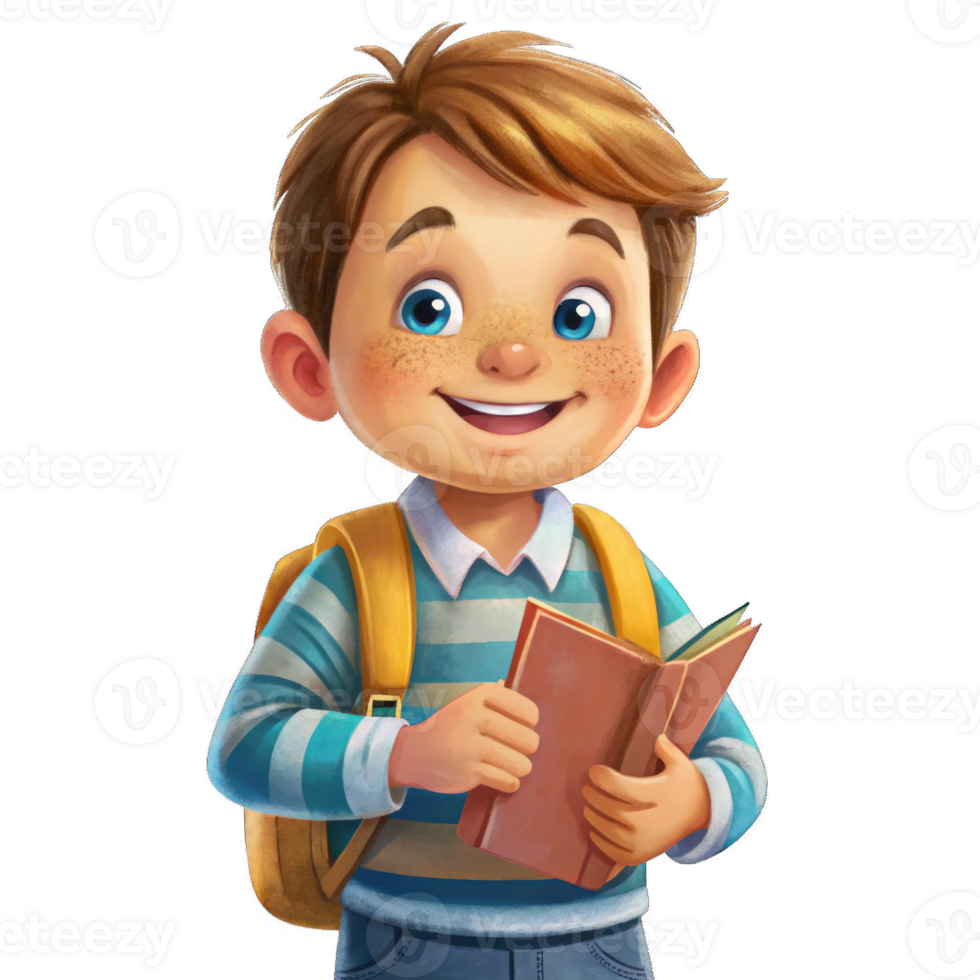 Little boy holding book icon style isolated on transparent background Cutout png