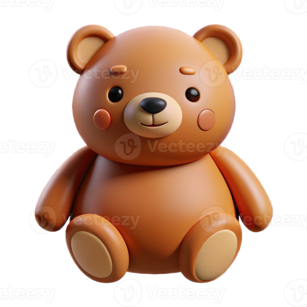 Teddy bear plastic style render 3d icon isolated on transparent background cutout png