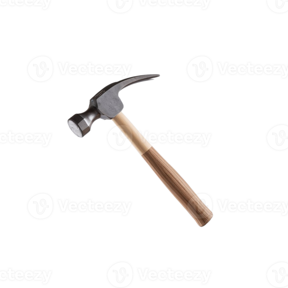 Steel hammer featuring a sturdy wooden grip set against a clear background png
