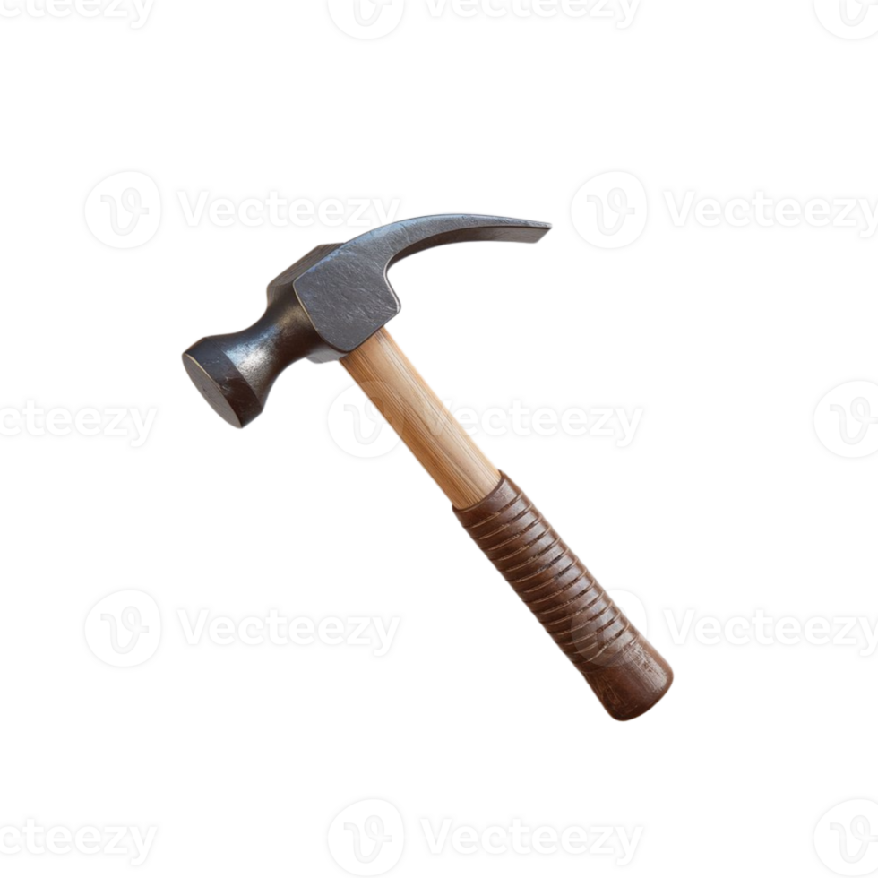 Durable hammer crafted from heavy metal with a classic wooden handle, highlighted on a clear canvas png