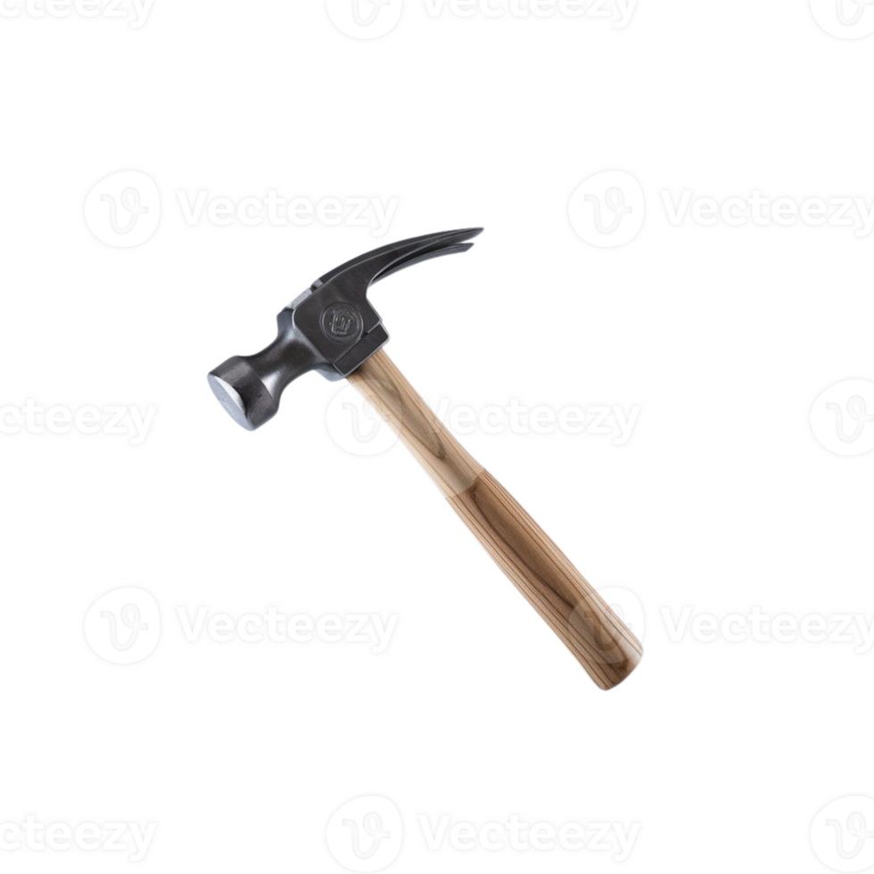 Durable hammer made of metal with a smooth wooden handle showcased on a clear canvas png