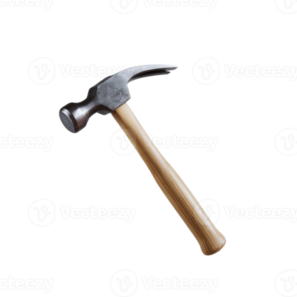 Heavy metal hammer designed with a wooden handle, displayed against a transparent setting png