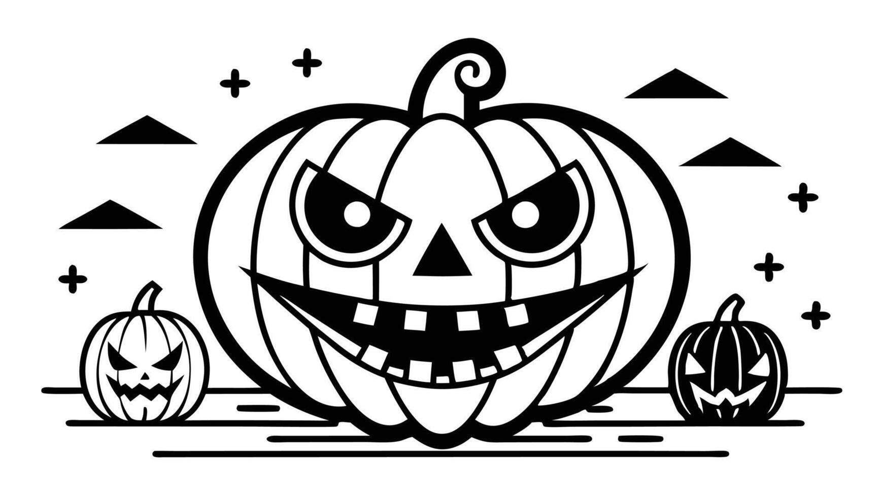 A spooky Halloween pumpkin illustration featuring a mischievous face, bat wings, and devilish horns, perfect for festive decorations and activities during the autumn season vector