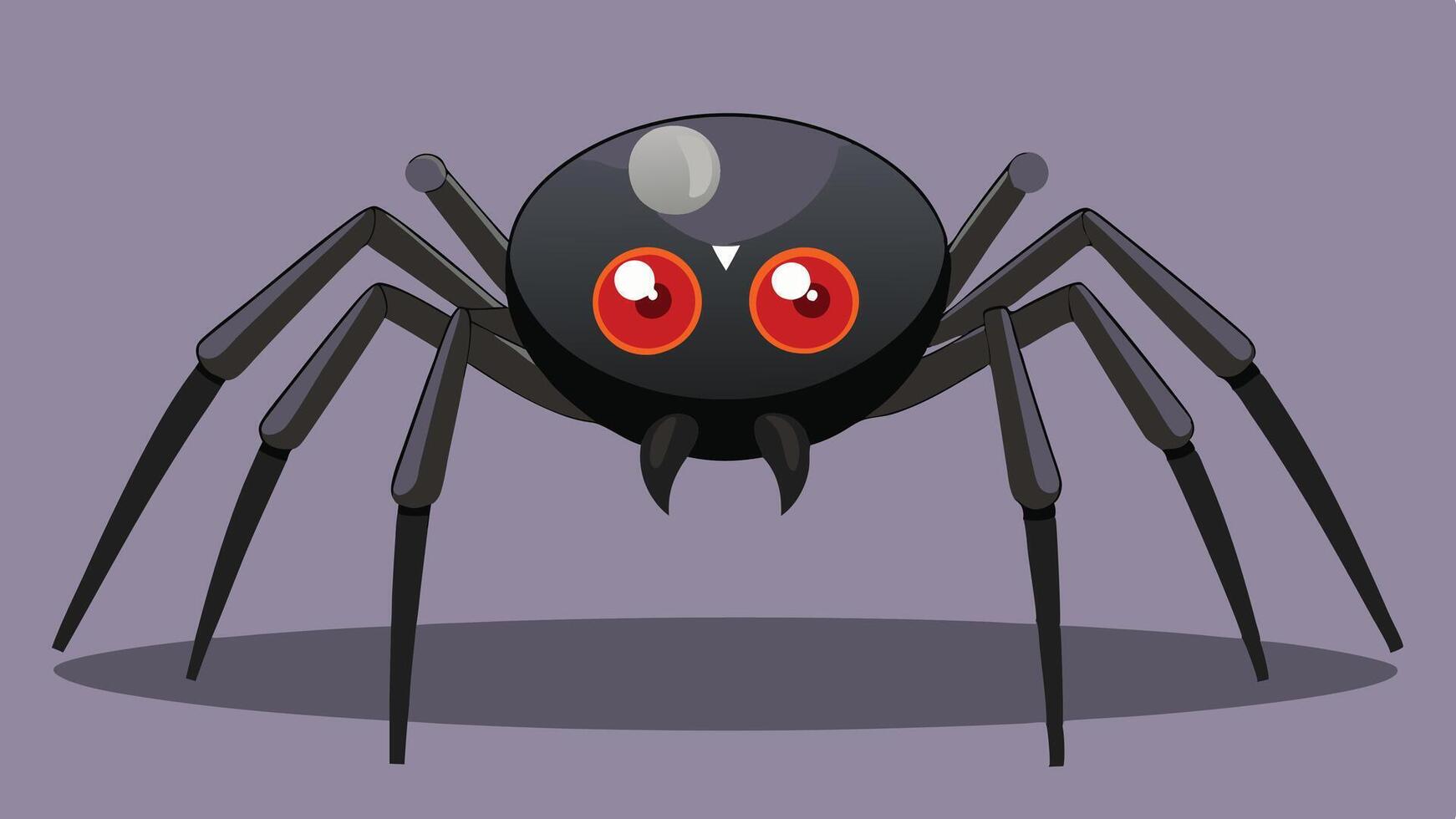 A cartoon-style spider with large red eyes stands on a simple background, showcasing its prominent features and eight long legs in a playful artistic design vector