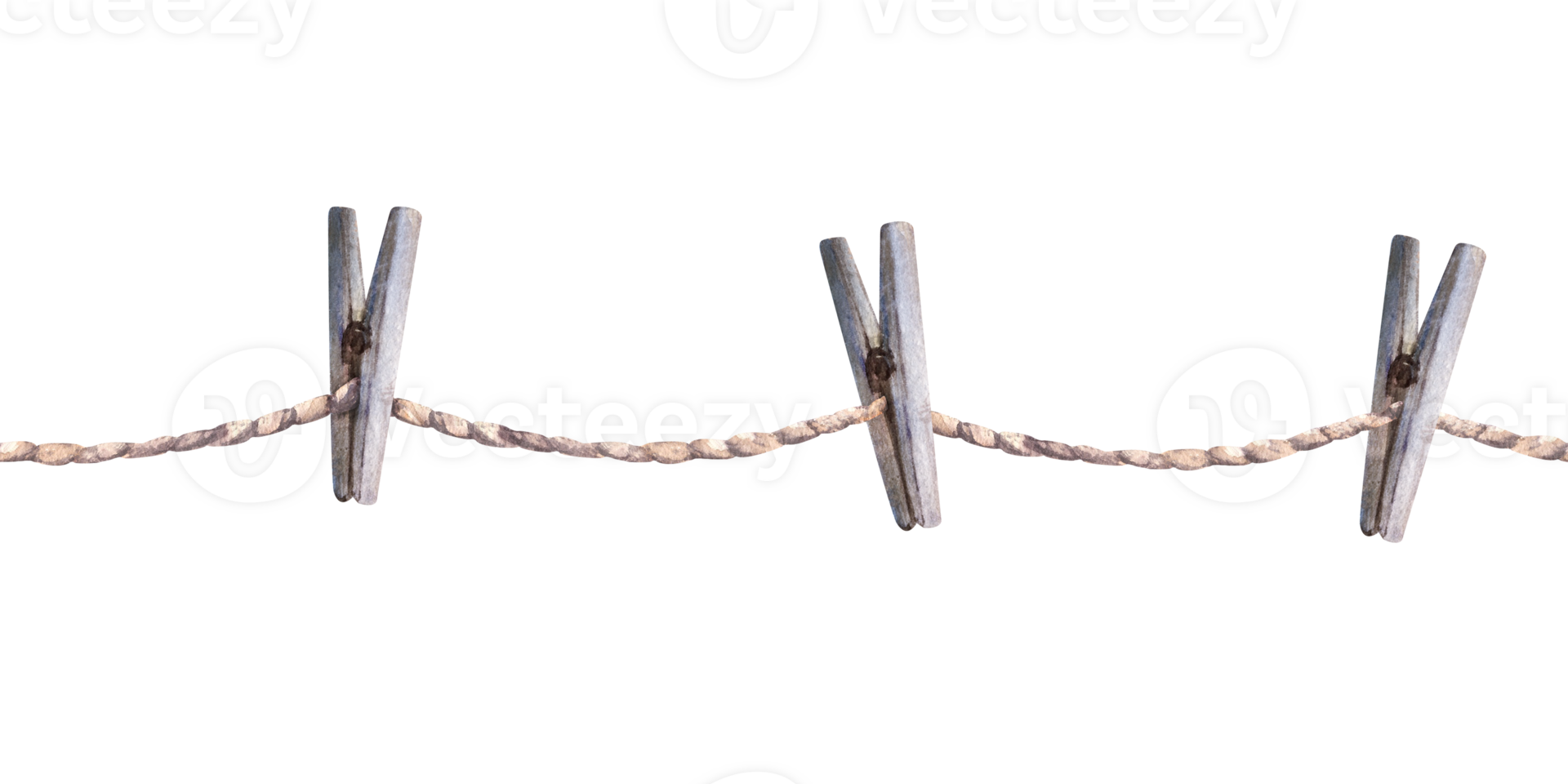 Wooden clothespins on a clothesline Holding anything. Seamless border pattern Watercolor hand drawn illustration Clothesline with pin and peg for photo album and laundry Clipart on isolated background png