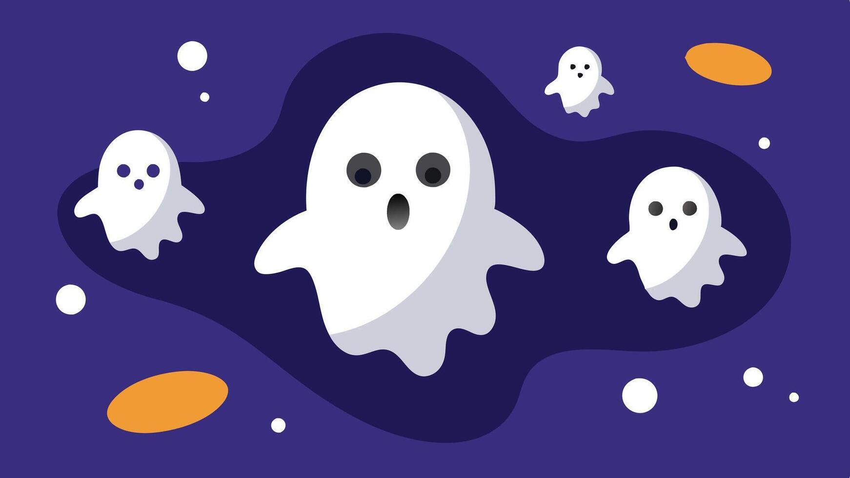 A playful depiction of cartoon ghosts floating in a starry night sky, creating a whimsical atmosphere for Halloween celebrations vector
