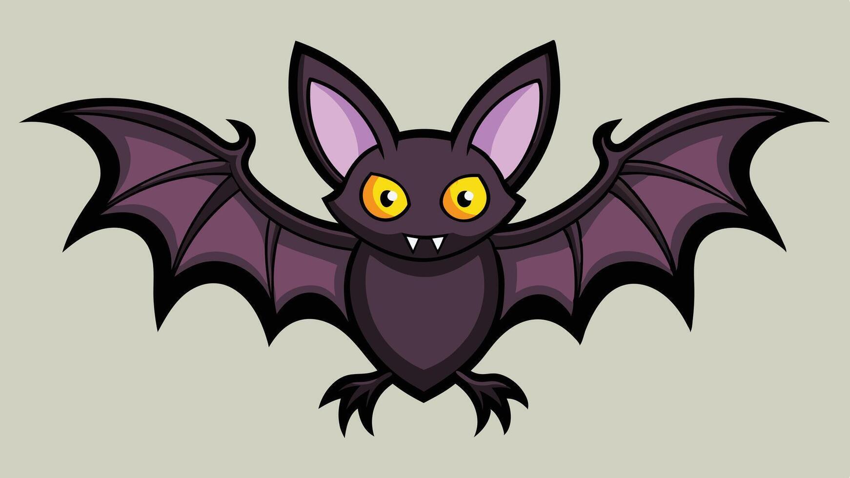 A cartoon bat with large wings and red ears is flying against a white background, showcasing its playful expression and cartoonish features vector