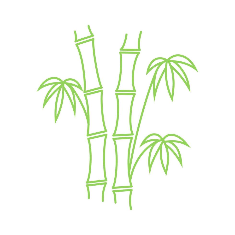 Two bamboo stems with leaves. Editable outline illustration. Green line bamboo illustration. Modern traditional. vector