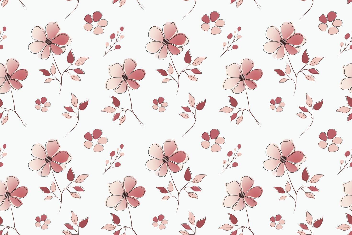 A pattern with pink flowers and leaves vector