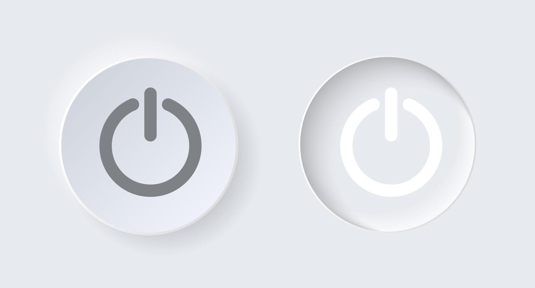 Neumorphic round on and off button for interface application or web design. Simple elegant luxury neumorphism trendy designs element UI components isolated on white background. vector
