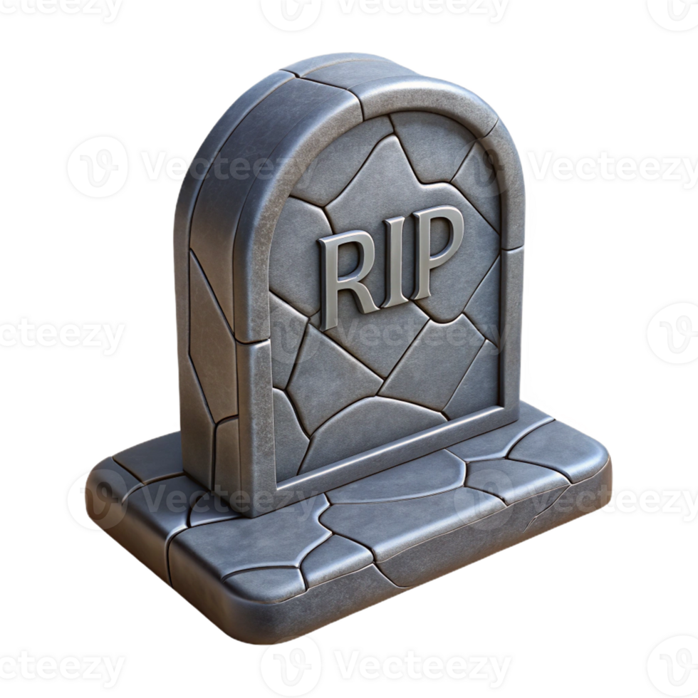 small, old gravestone made of cracked stone with the inscription 'R.I.P.' png