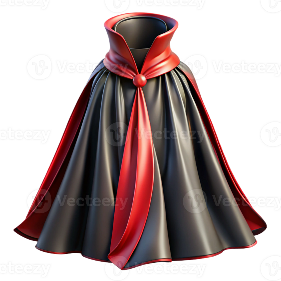 long, flowing vampire cape made of black velvet with a red satin lining png