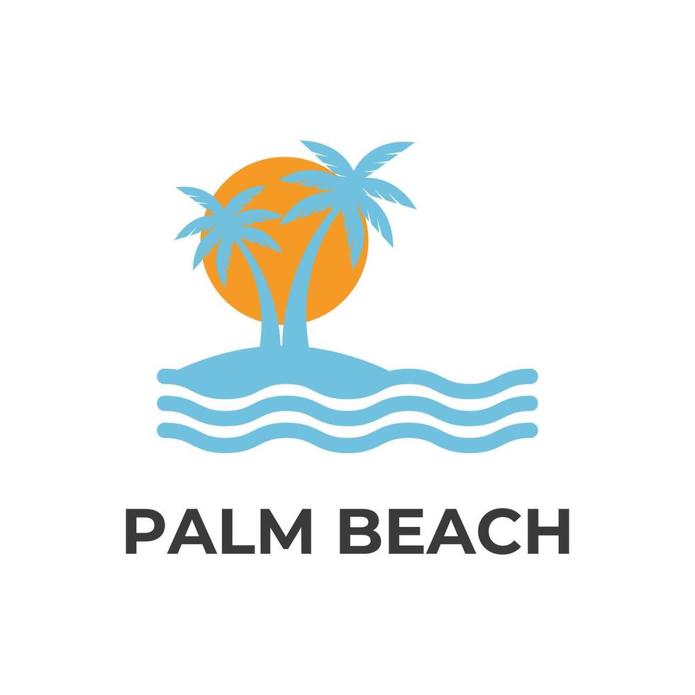 tropical island with palm tree beach logo design concept idea vector