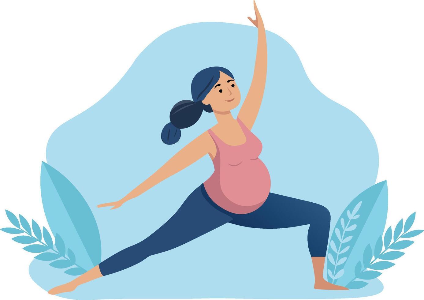 Young pregnant woman doing sport exercises stretching body vector