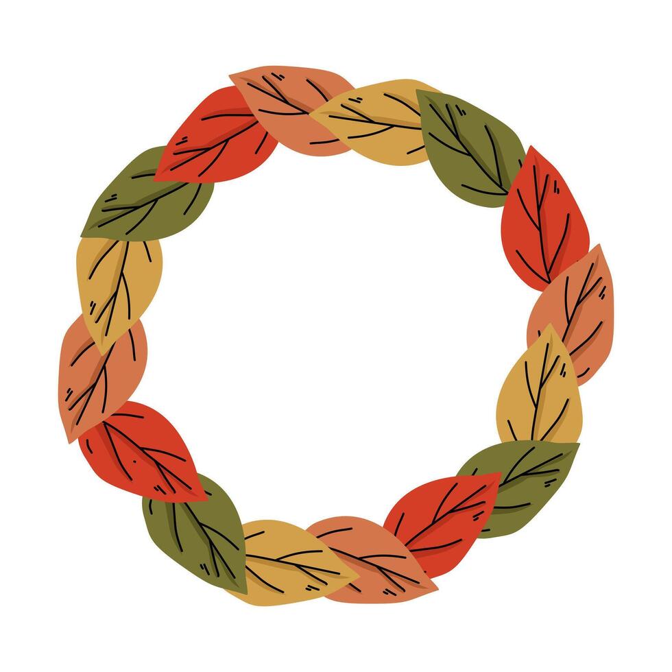 Autumn wreath of simple-shaped leaves. Suitable for designing cards, invitations, packaging, banners, interiors, event decor, and other fall-themed projects. vector