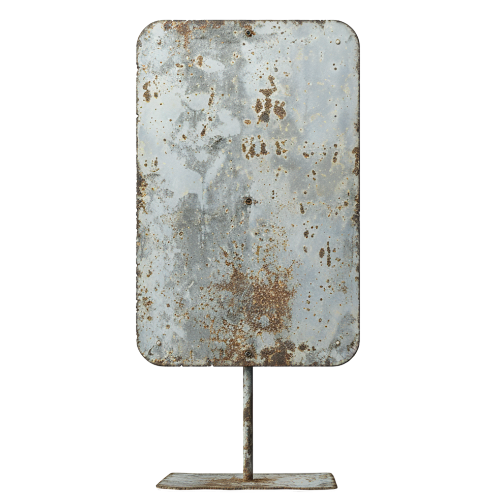 A metal sign with rust on it png