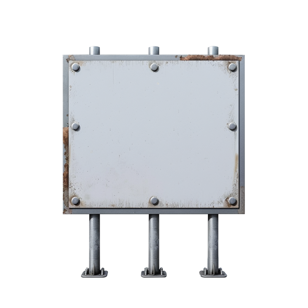 A white metal sign with four metal legs png