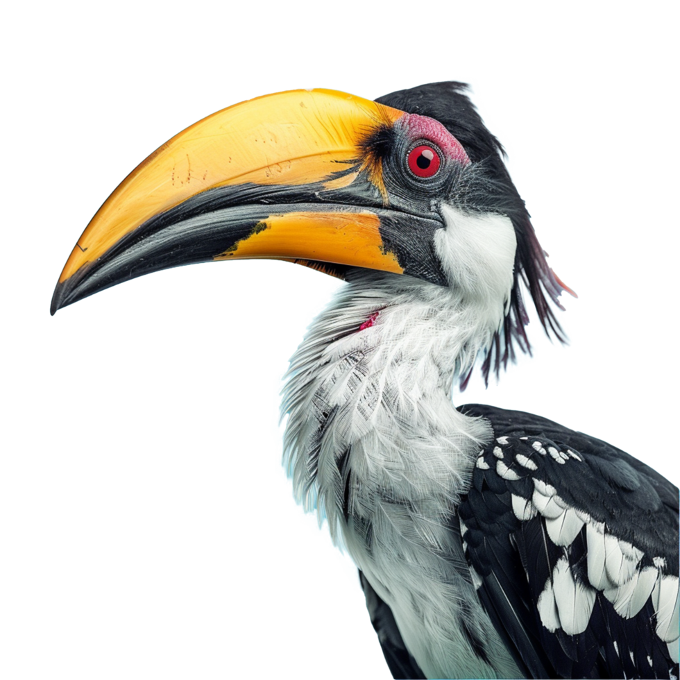 A hornbill with a yellow beak and a black and white head png