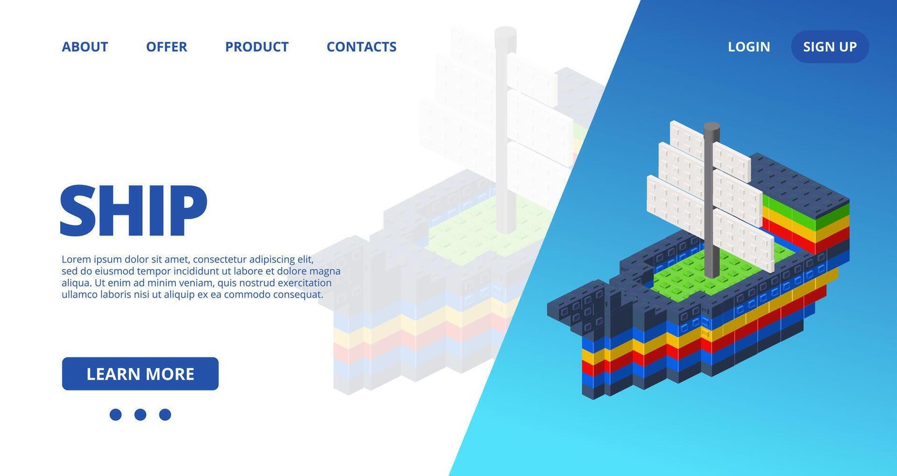 Web template with a ship. vector