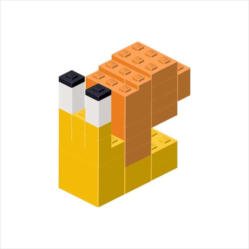 Isometric snail assembled from plastic blocks. vector