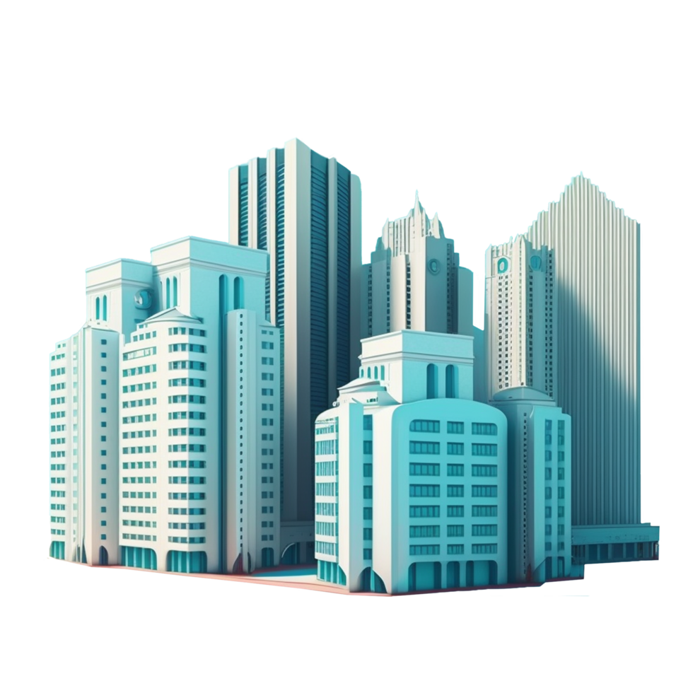 A 3d illustration of a city with tall buildings png
