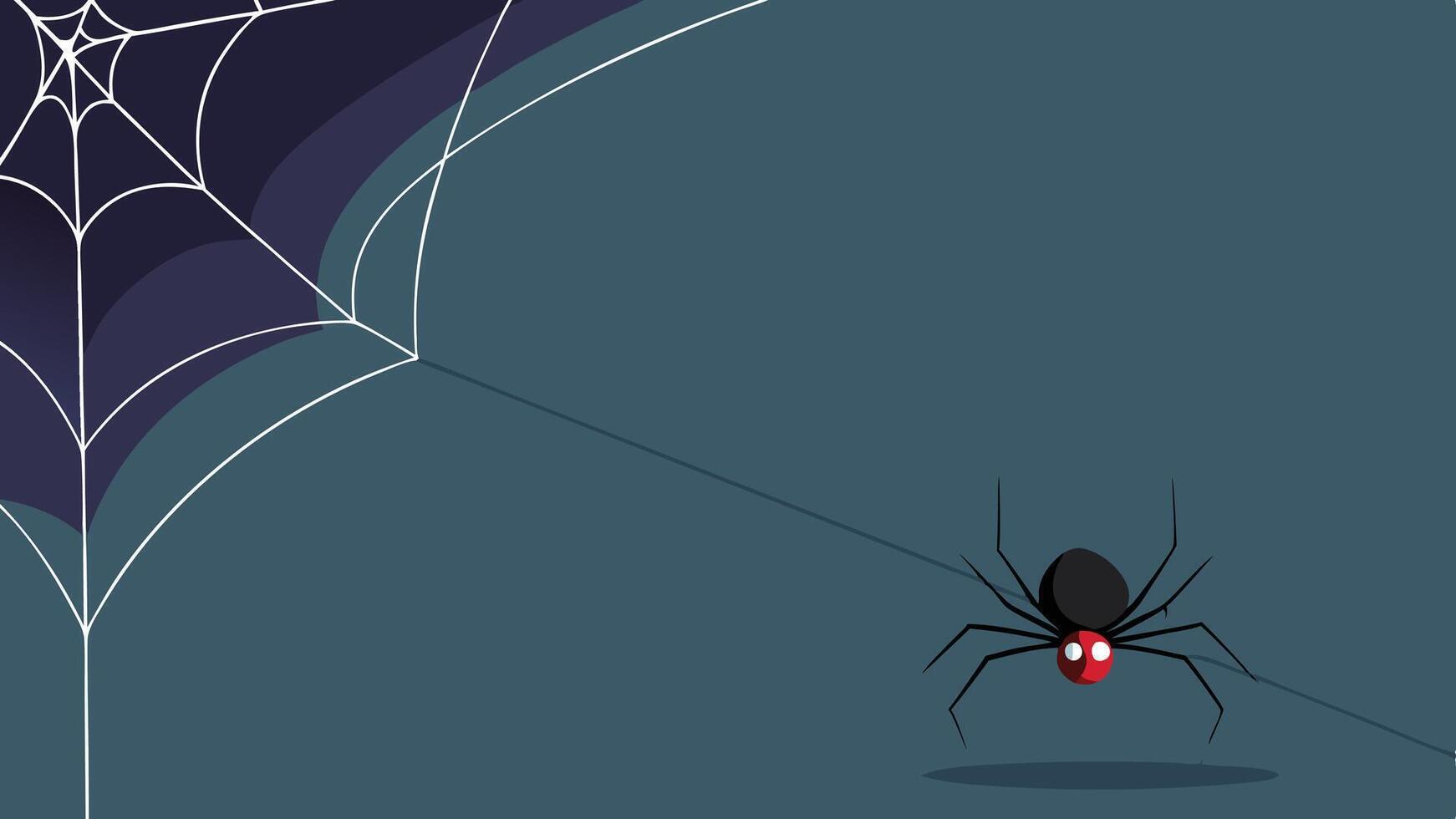 A playful cartoon spider hanging from a web while reaching for a shiny red object in a whimsical and colorful design against a solid backdrop vector