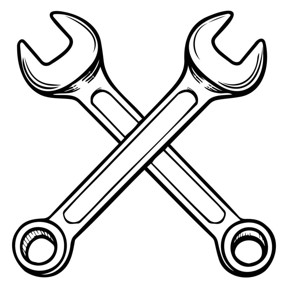 Crossed Wrenches in Hand-Drawn Style Illustration vector