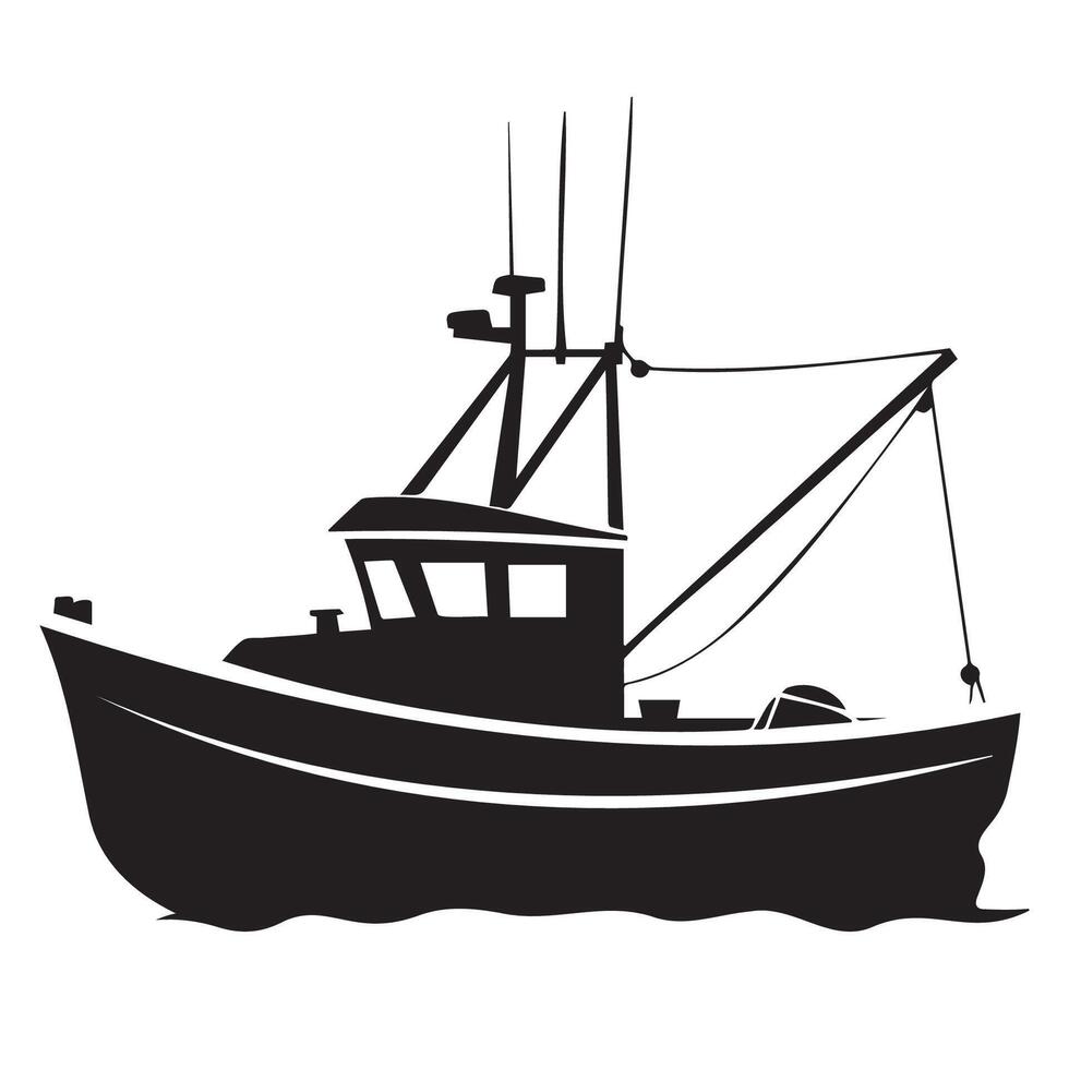 Silhouette of a Fishing Boat on Calm Waters vector