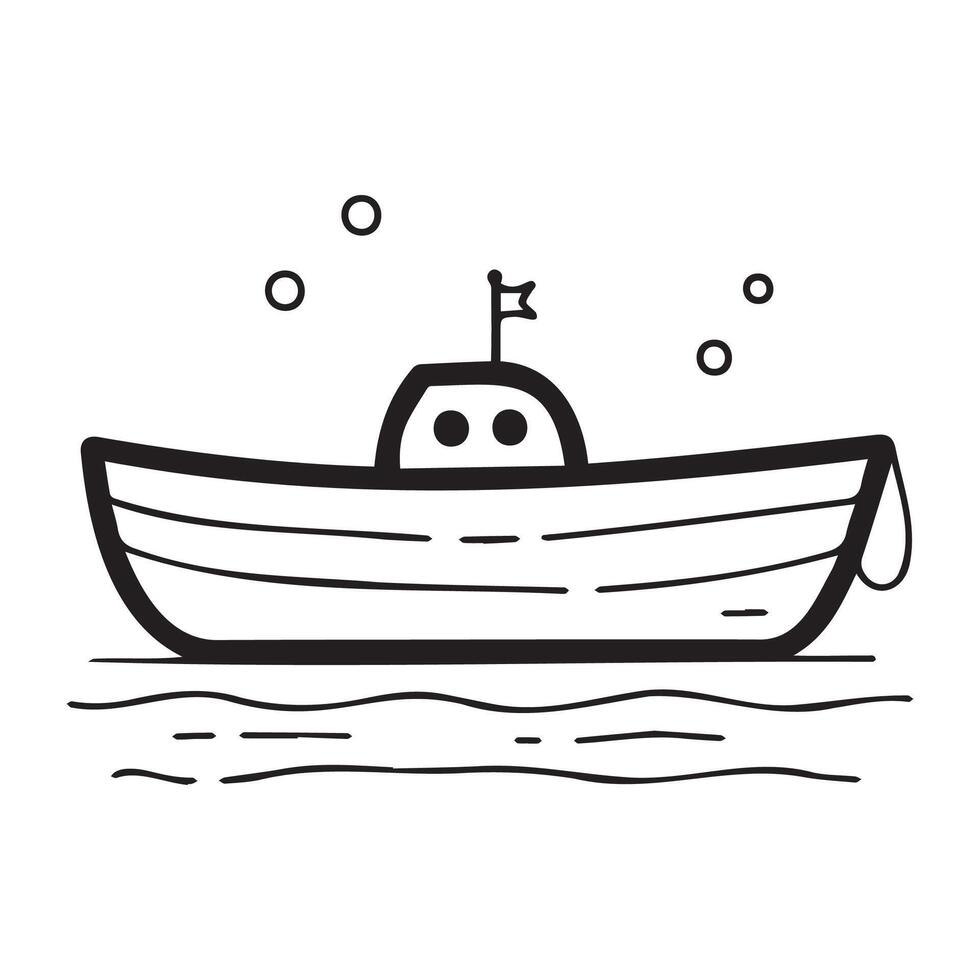 Cute Hand-Drawn Boat with Bubbles Illustration vector