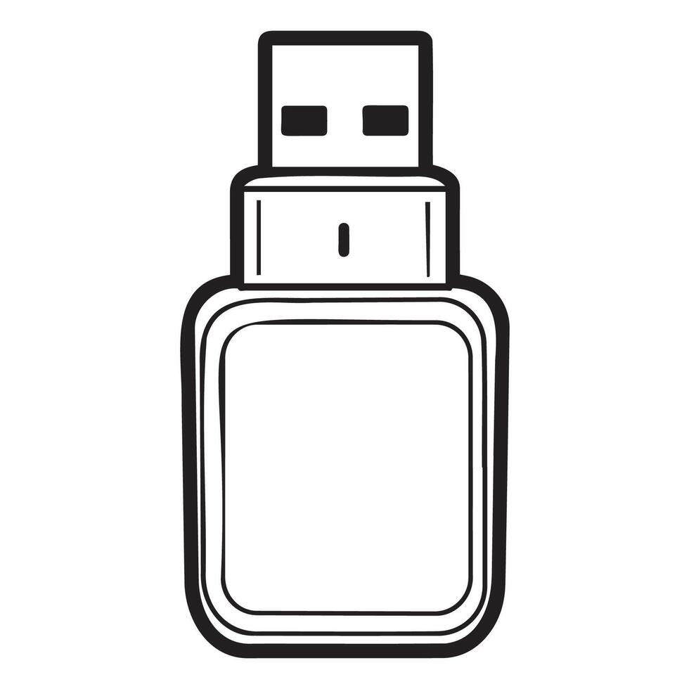 Simple USB Flash Drive Outline in Black and White vector
