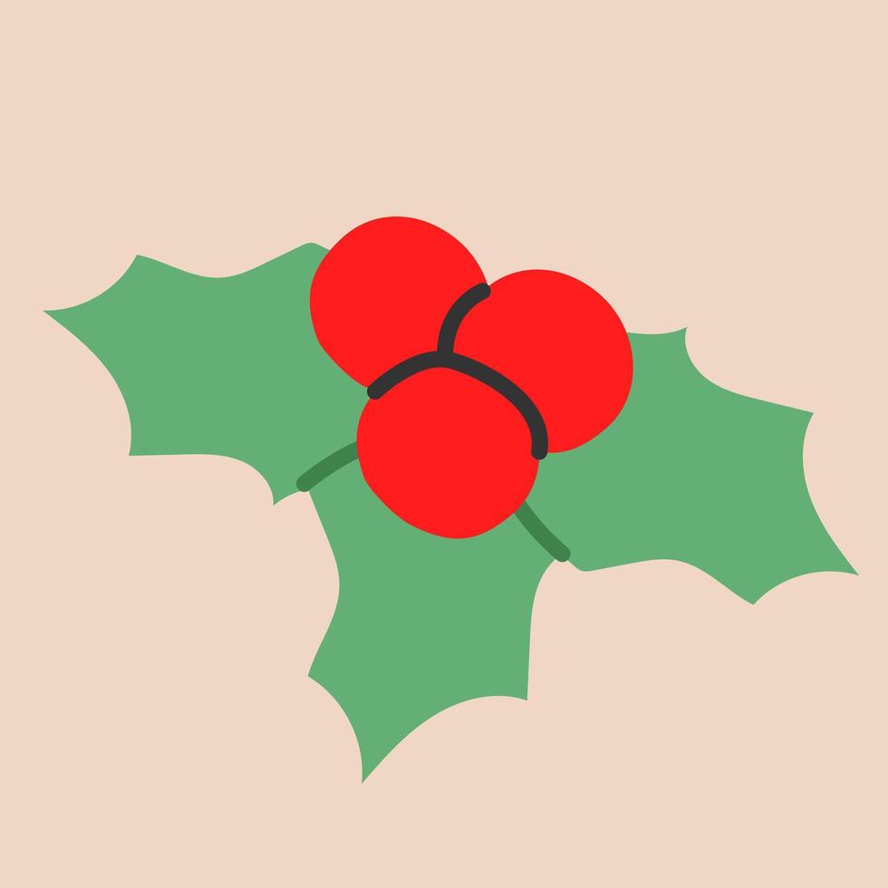 Christmas holly berry.Mistletoe.Winter holiday decorations with red berries.Modern trendy style.Xmas icon. illustration EPS 10 vector