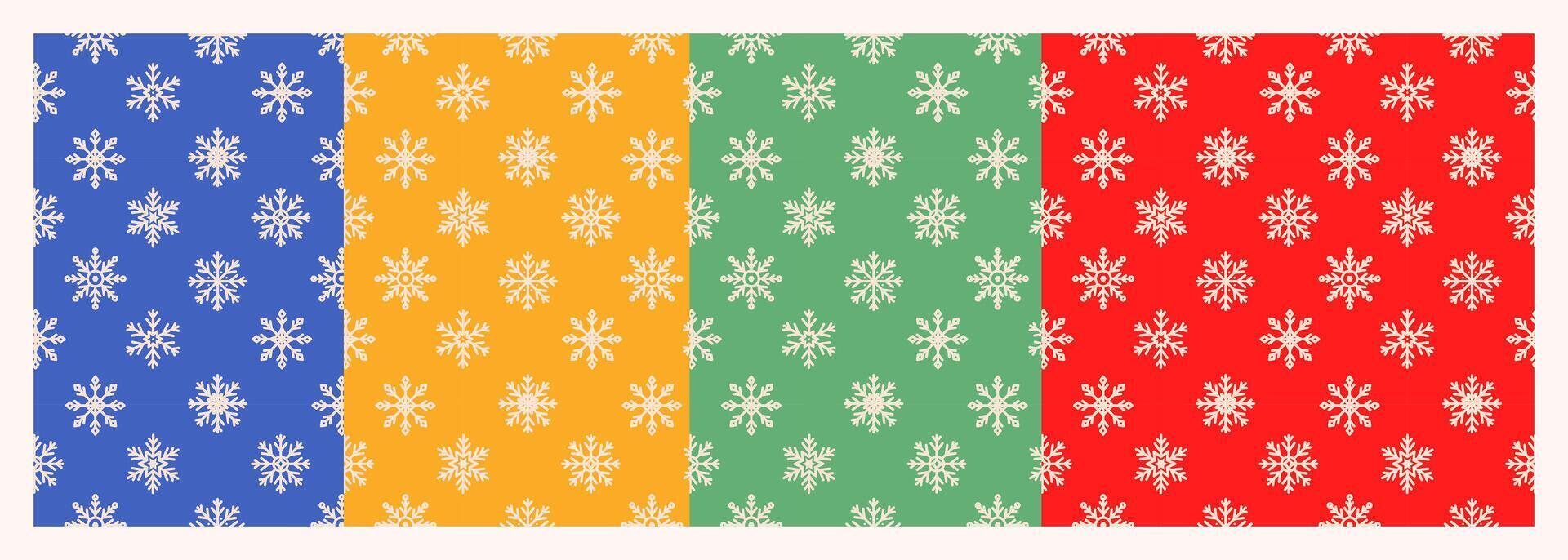 Snowflakes seamless pattern set.Frozen Background.Decorative colorful elements for Christmas and New Year holiday.Bright various snow on bright background.Winter collection. illustration EPS 10 vector