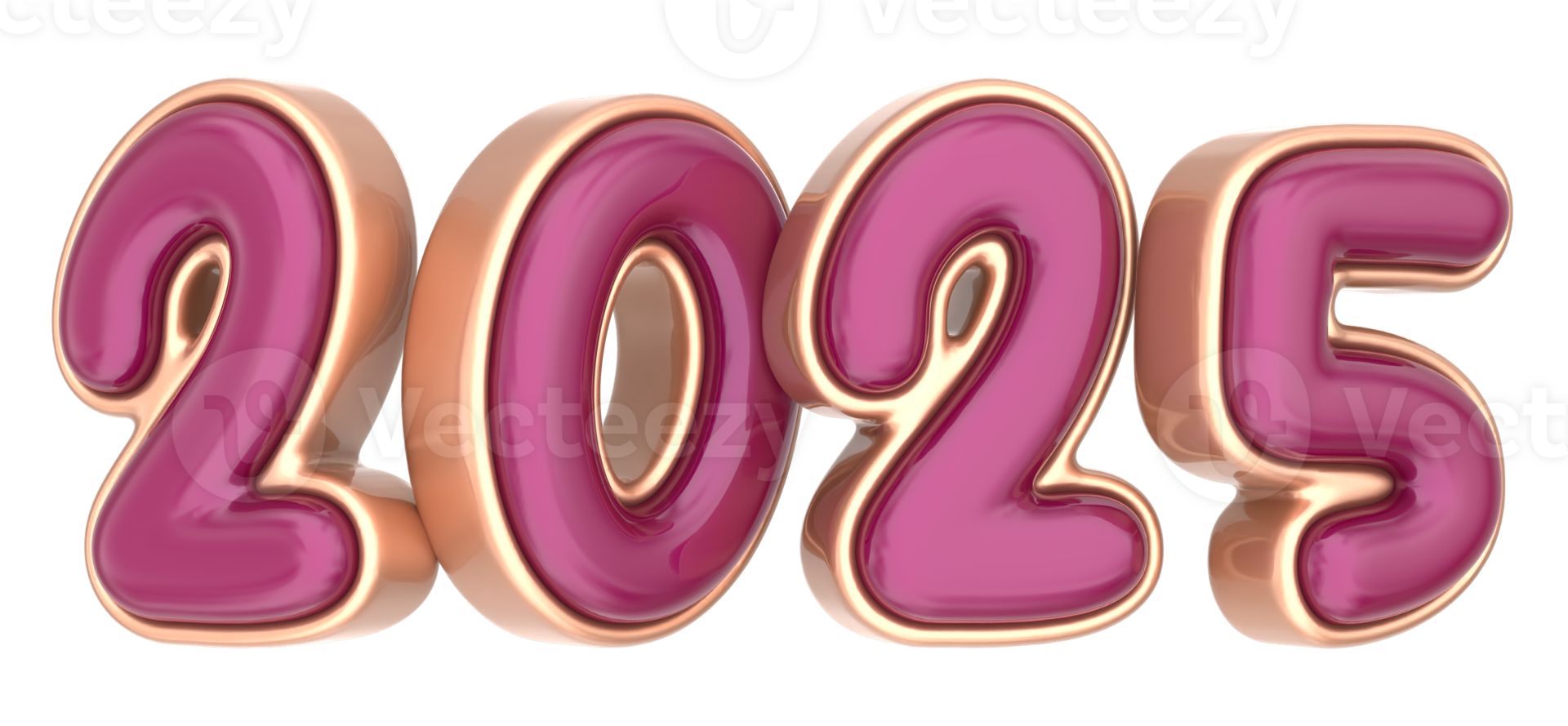 Happy New Year Number 2025 Fuchsia Kiss With Ginger Bronze 3D Render png