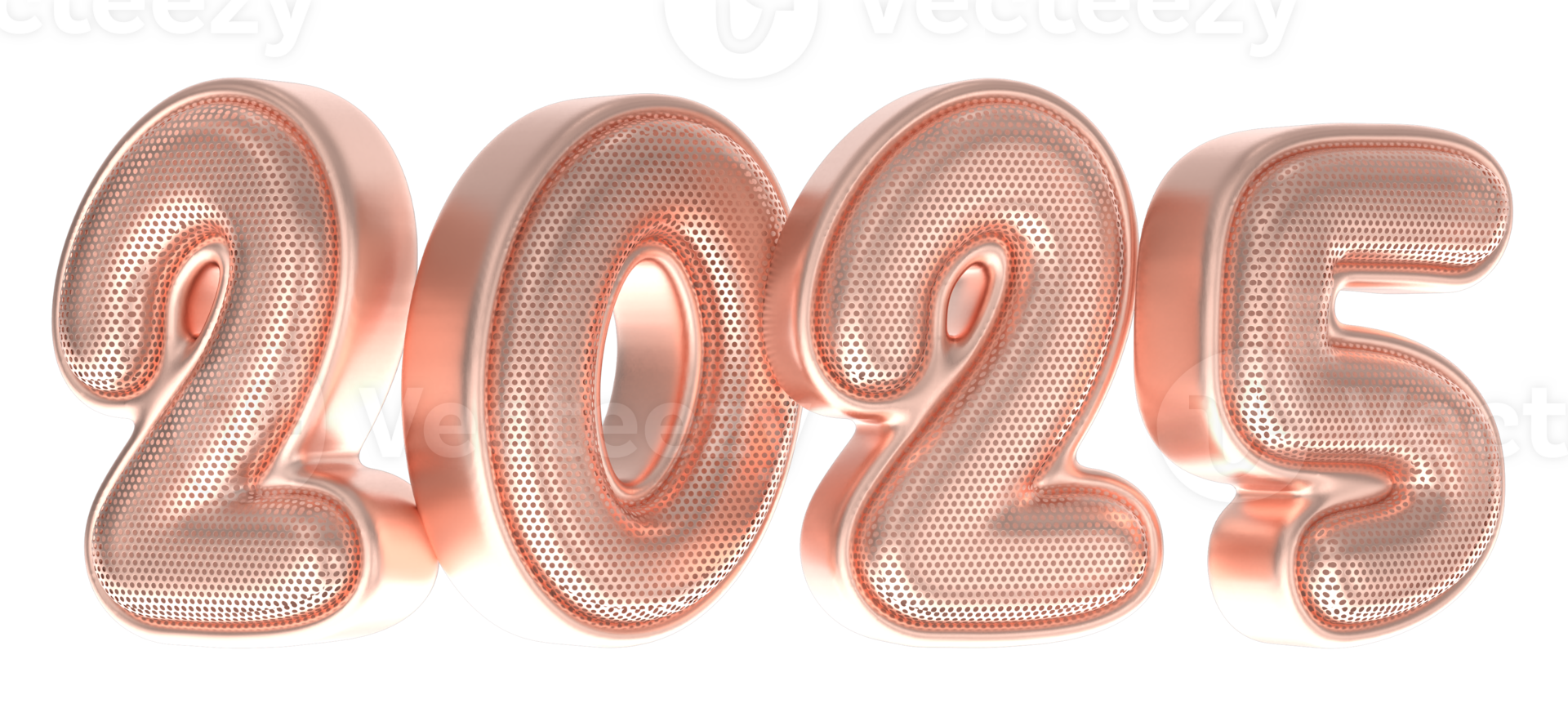 Happy New Year Number 2025 Copper Polished 3D Render png