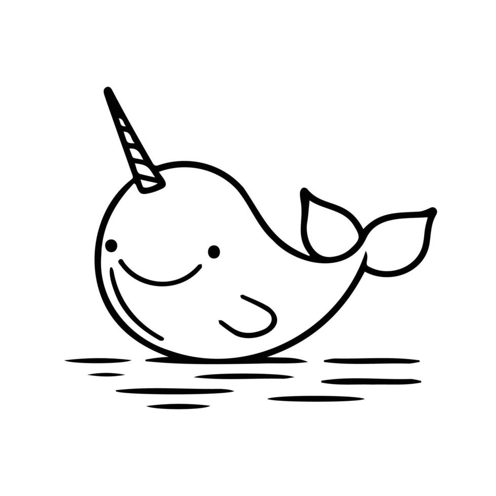 Cute Cartoon Narwhal with Cheerful Expression vector