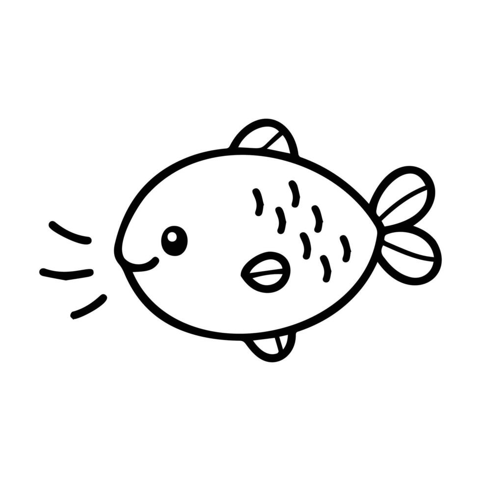 Cute Cartoon Fish with Simple Lines and Smile vector