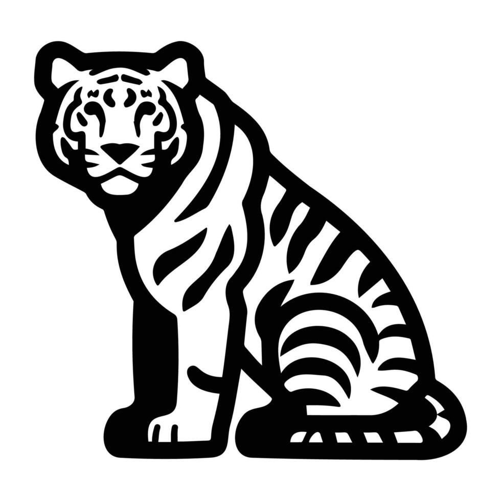 Bold Tiger Illustration in Black and White vector