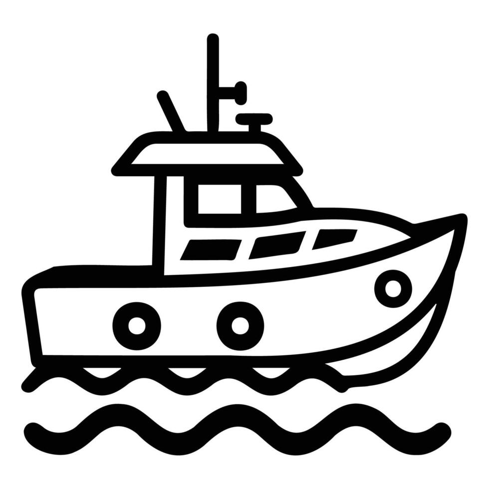 Simple Illustration of a Fishing Boat on Waves vector