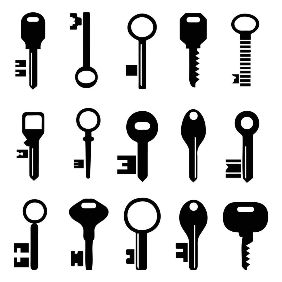 Various Silhouettes of Keys for Creative Projects vector